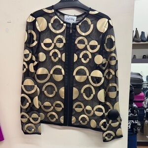 Joseph Ribkoff Black Mesh Bomber Jacket with Gold Circles
